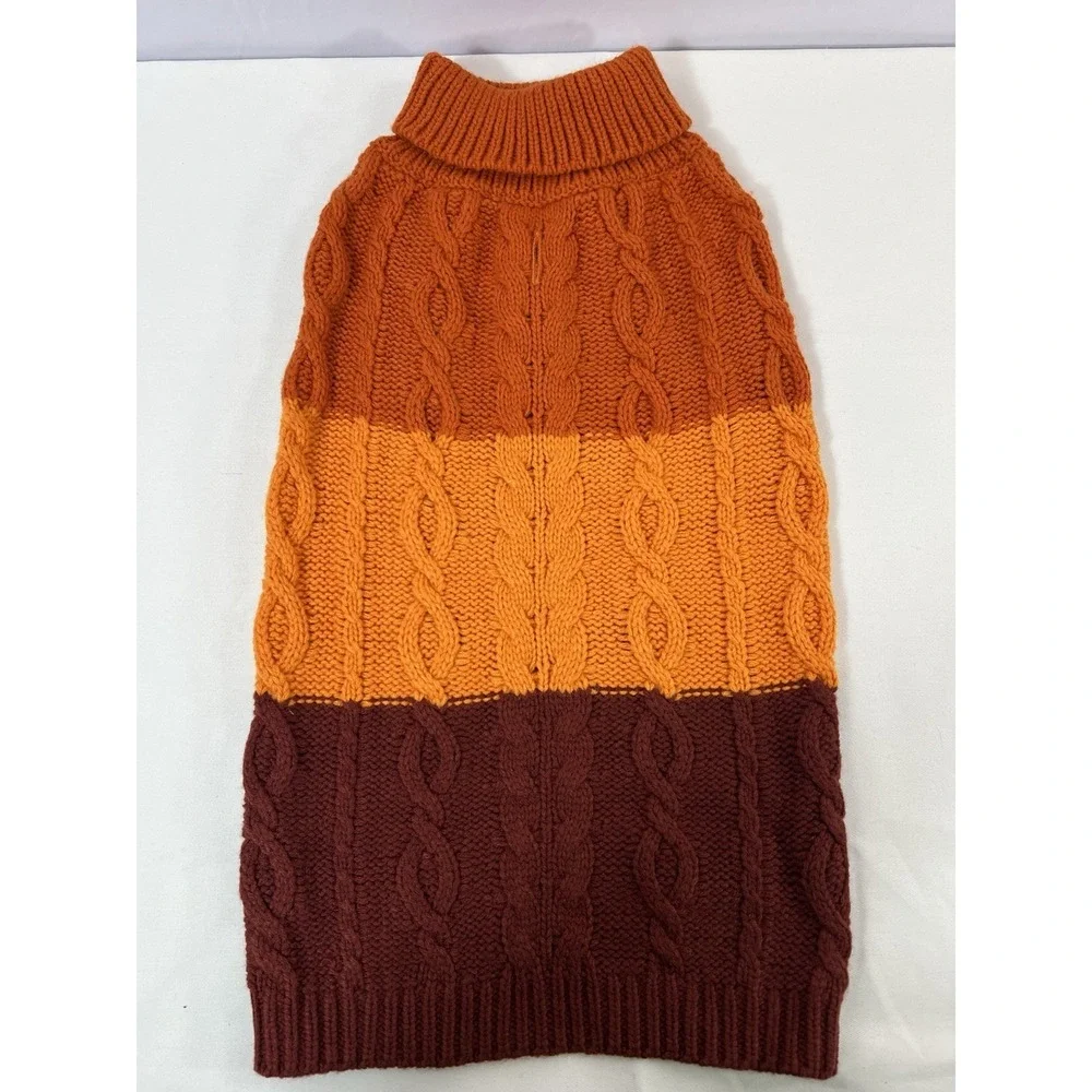 Dog Sweater Medium Orange Cable Knit W/collar‎ girl Gorgeous  new Size L/XL